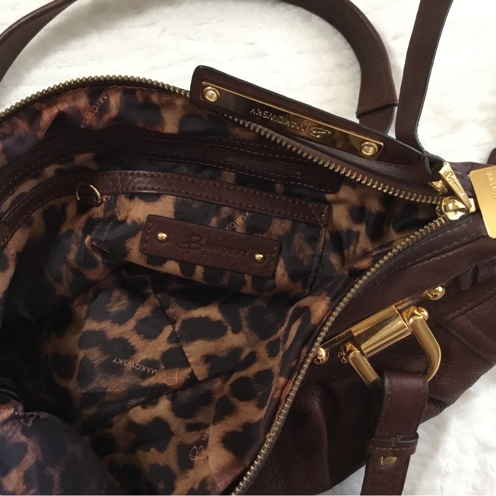b. makowsky Chocolate Brown Leather Shoulder Bag with Gold Hardware - Picture 12 of 12